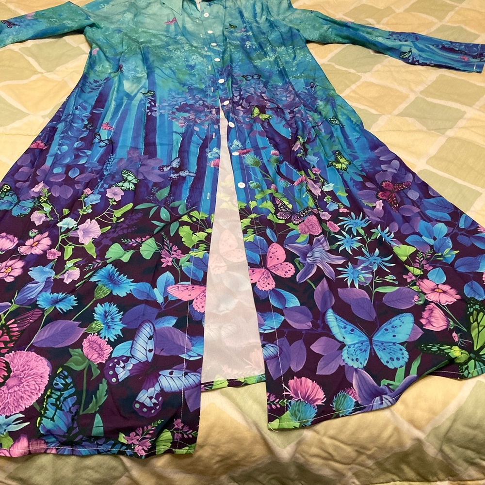 Plant prints Floral Open Front Longline Cardigan - Picture 4 of 8